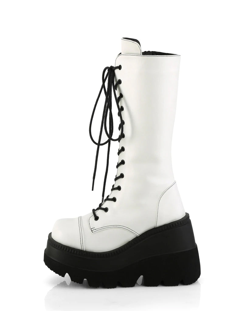 DEMONIA SHAKER-72 BOOTS - WHITE VEGAN LEATHER  PRE ORDER 