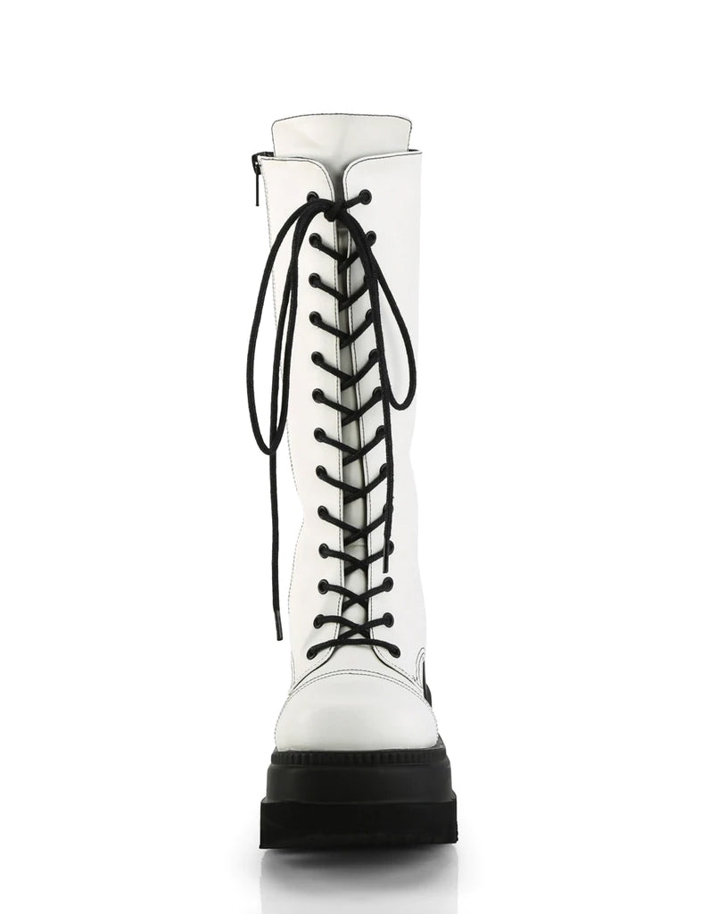 DEMONIA SHAKER-72 BOOTS - WHITE VEGAN LEATHER  PRE ORDER 