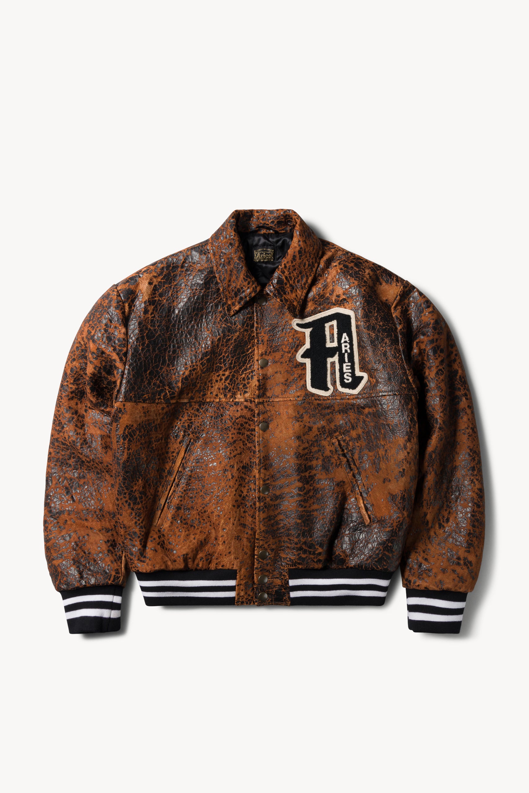 Distressed Leather Letterman Jacket