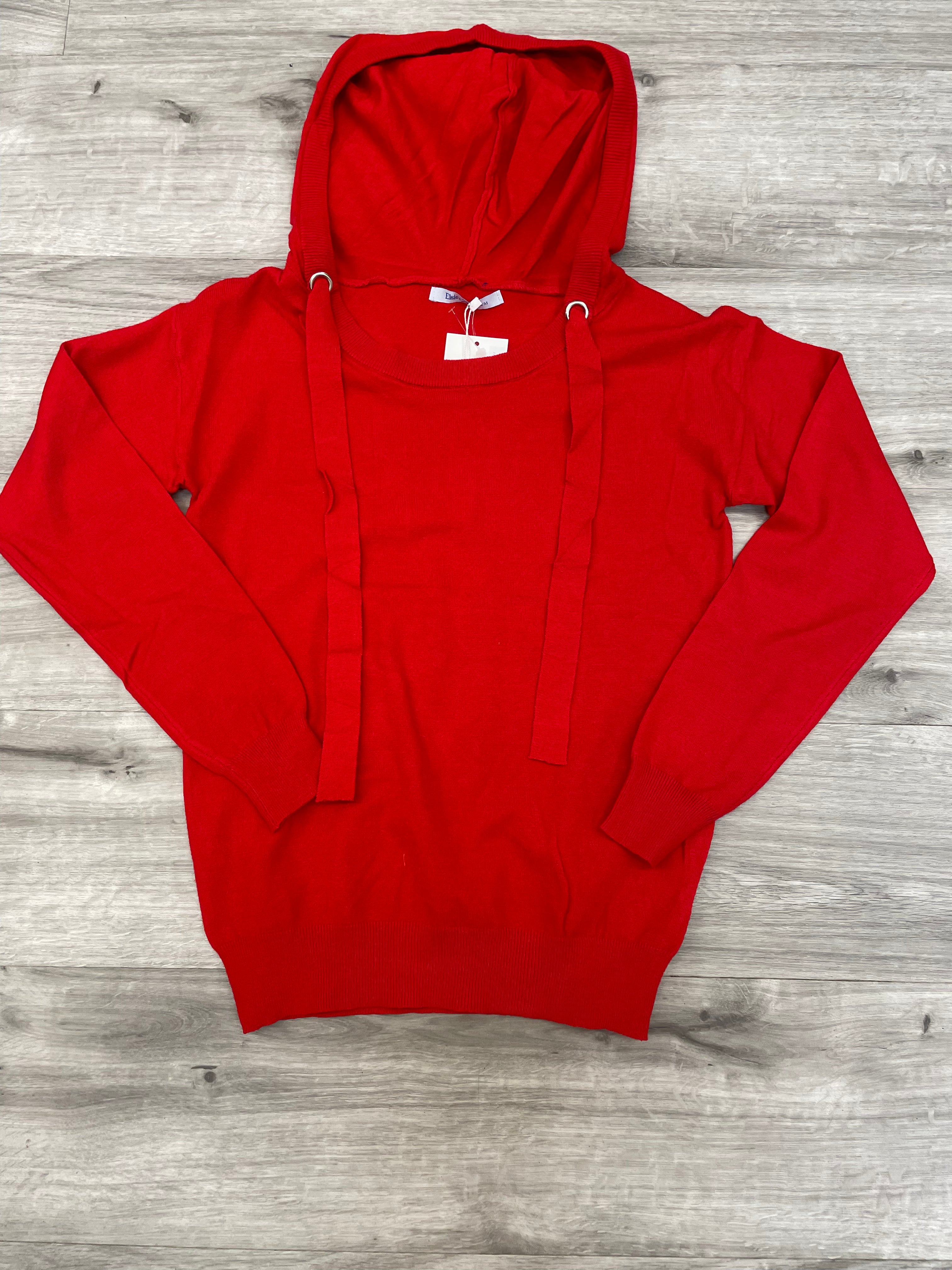 Elsie & Zoey Red Scoop Neck Hooded Sweater