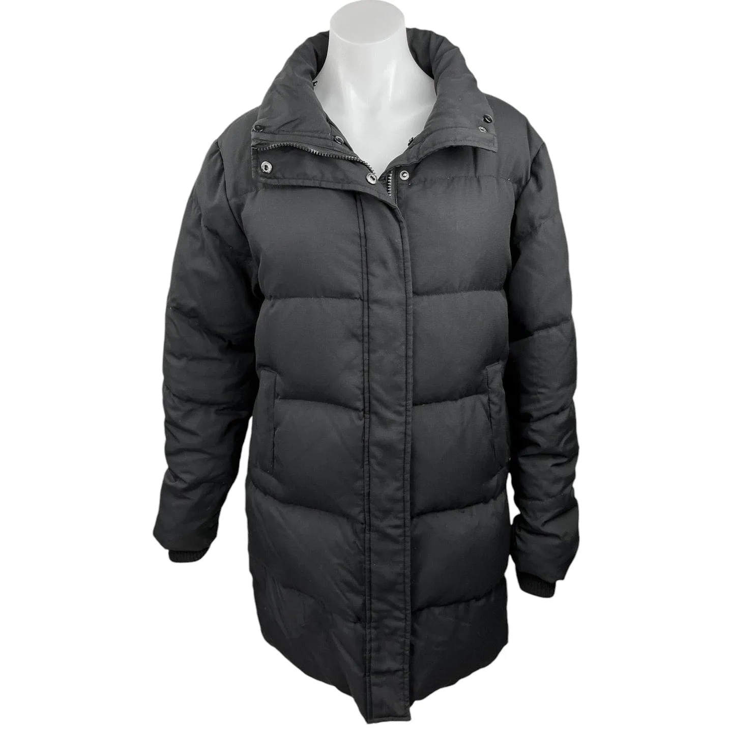 Escalier Black Duck Down Quilted Full Zip Snap Button Puffer Parka Coat Jacket M