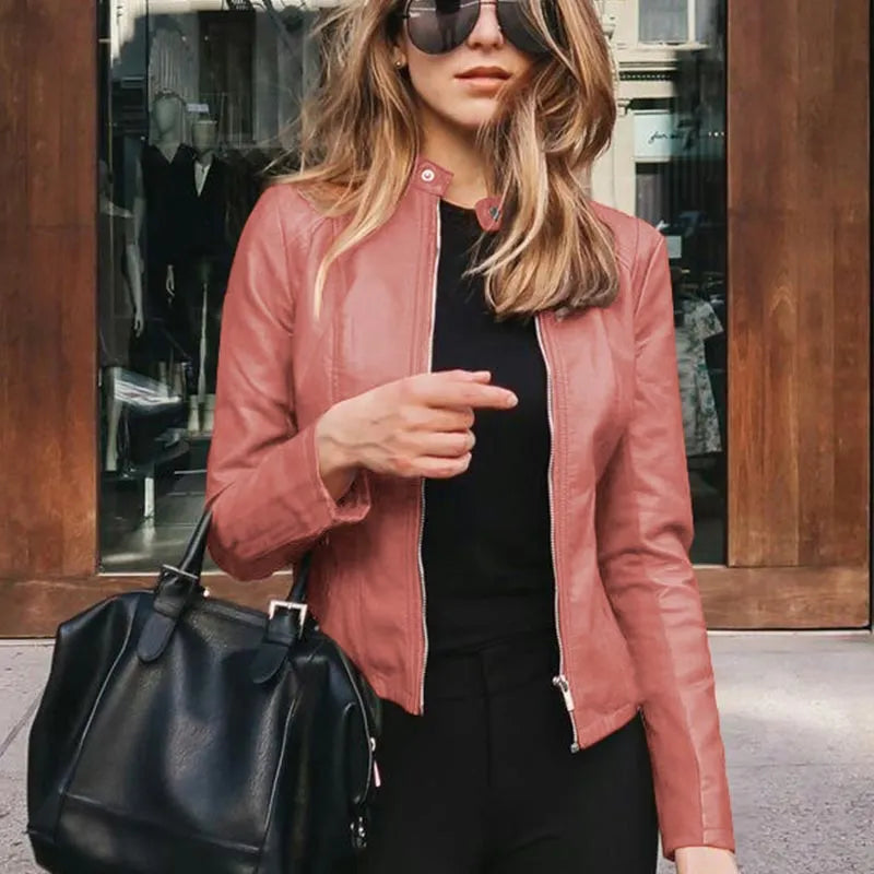 Fashion Faux Soft PU Leather Jackets Female Slim PU