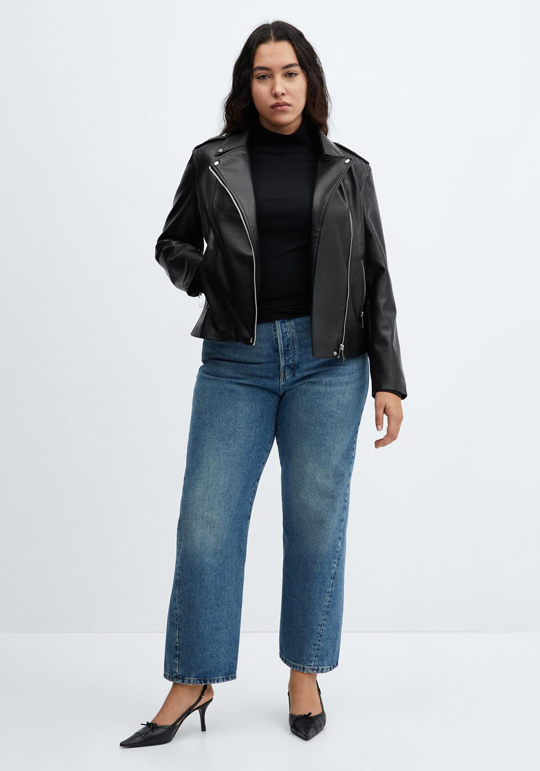 Faux-leather biker jacket