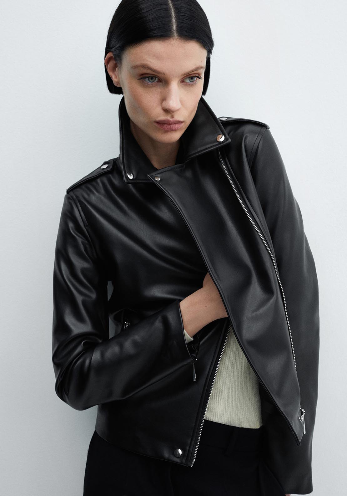 Faux-leather biker jacket