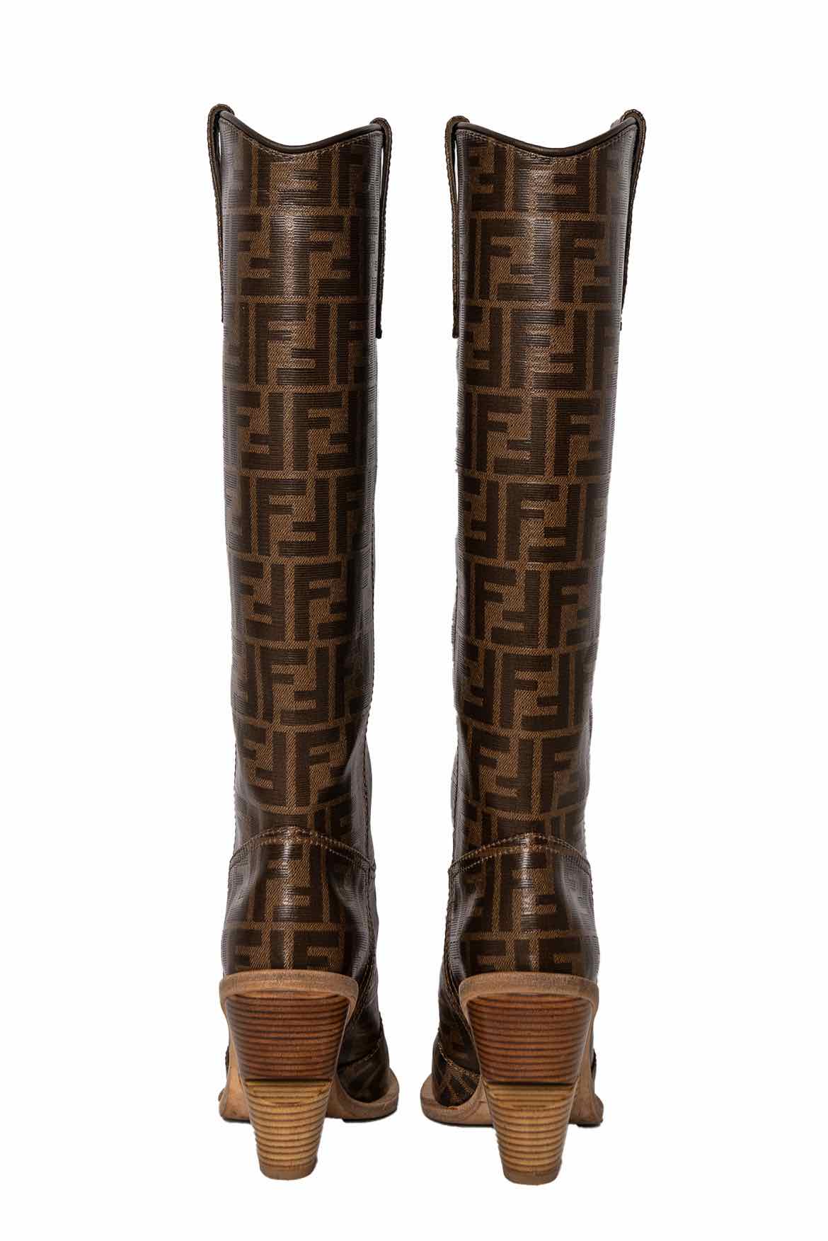 Fendi Size 37 Zucca FF Logo Printed Boots