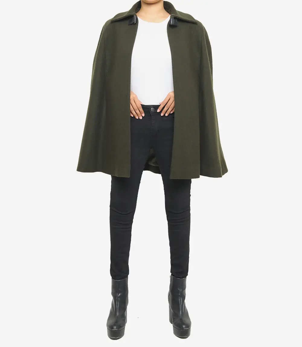 Florence Women's Shearling Wool Green Cape Coat 