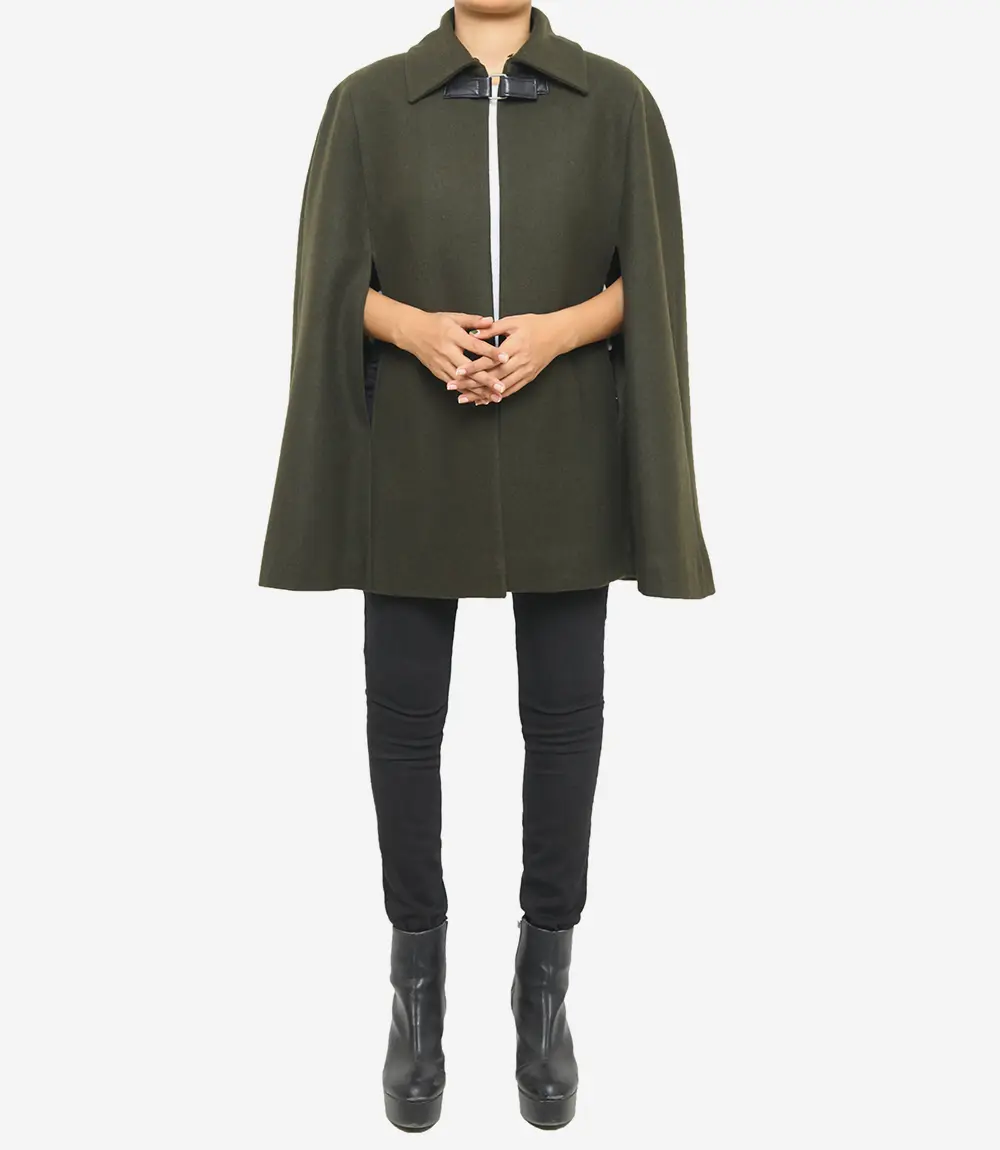 Florence Women's Shearling Wool Green Cape Coat 