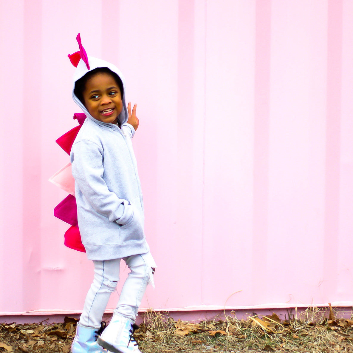 Girly Pink Ombre Dino Hoodie