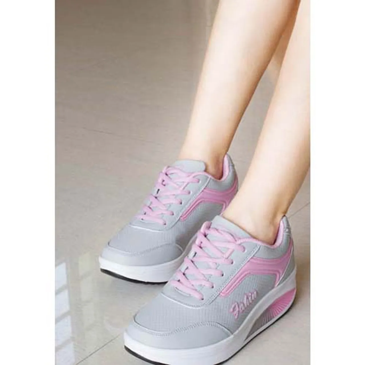 Grey simple leather rocker bottom shoe sneaker 1246