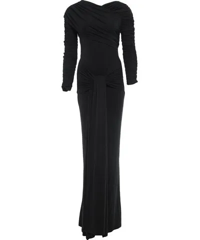 Hassana Duada Women's Black Remy- Long Stretchy Cupro Spandex Maxi Dress