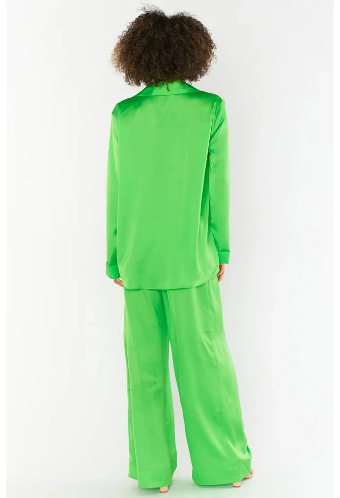 Hayes Trouser-Bright Green Luxe Satin