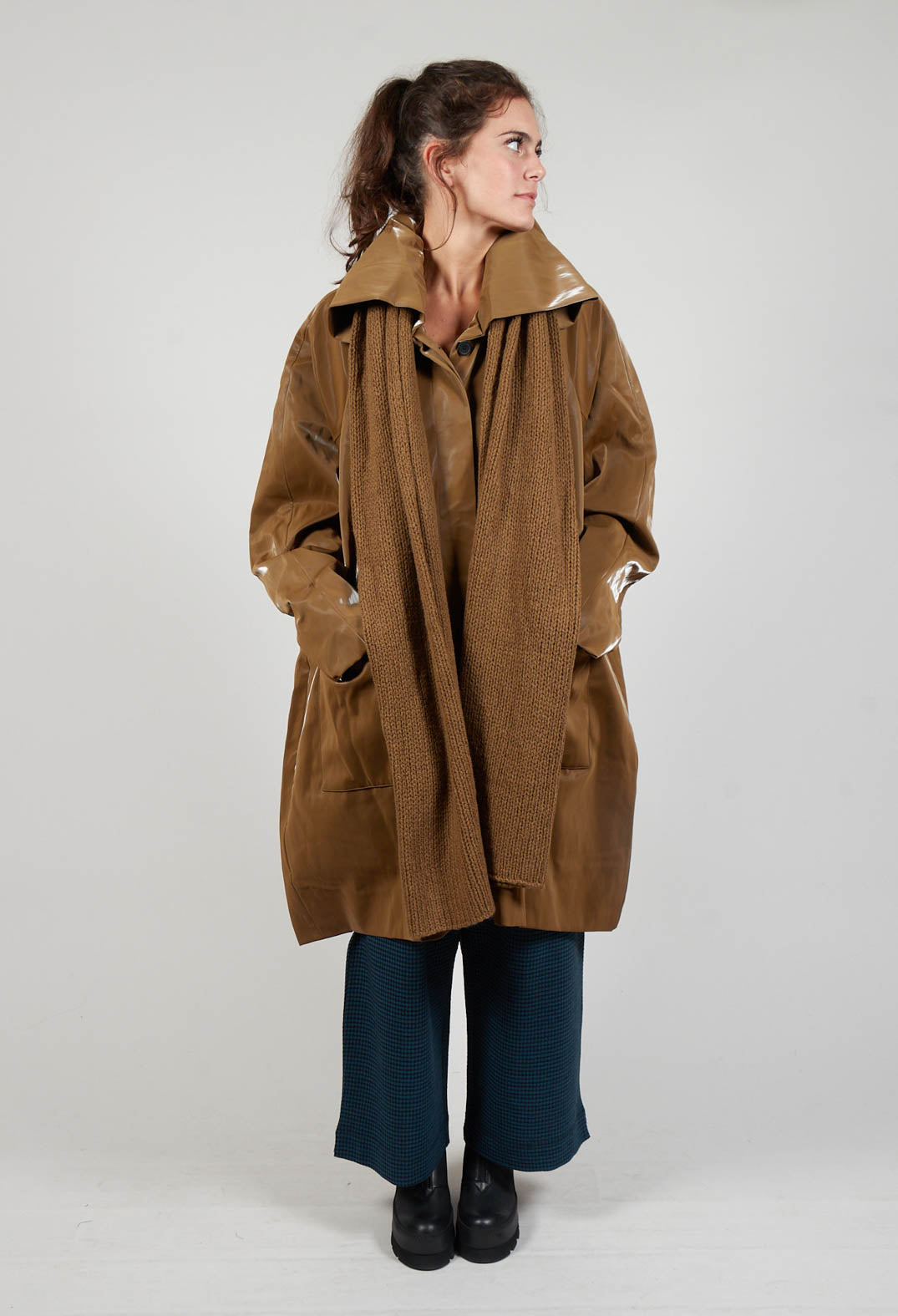 High Shine Coat with Scarf in Bronze