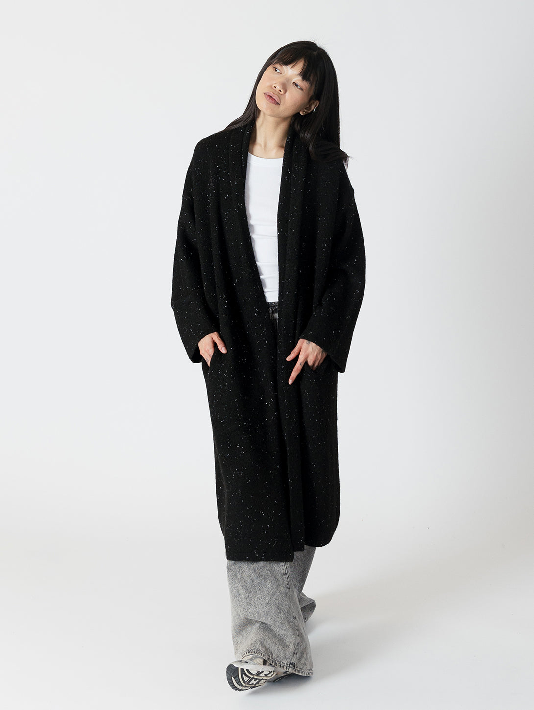 Hugh Shawl Collar Coat - Black Fleck