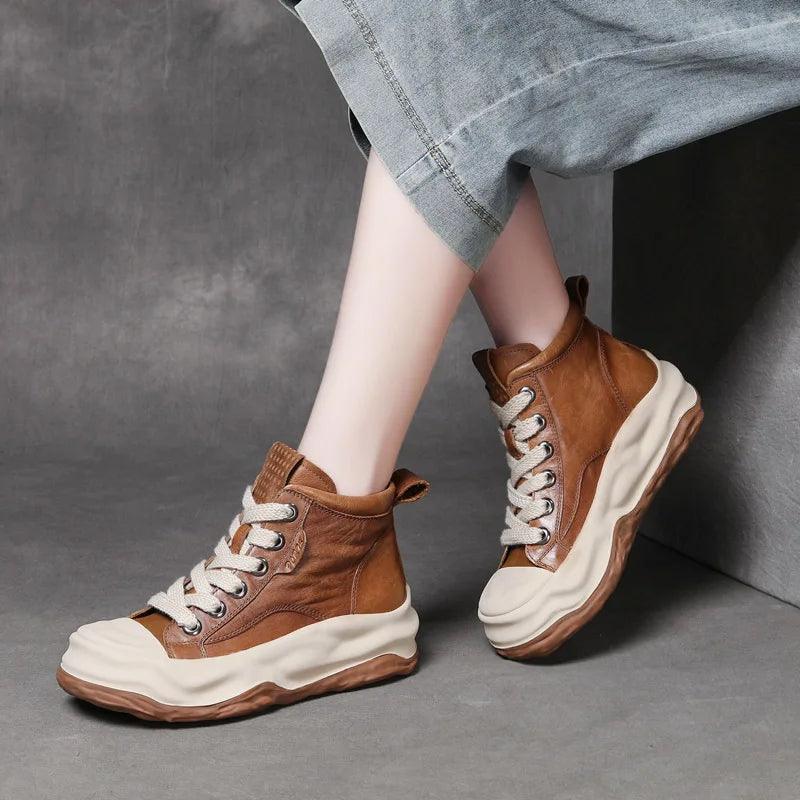 ICS23806 Women's Casual Shoes: Thick Leather Ankle Boots