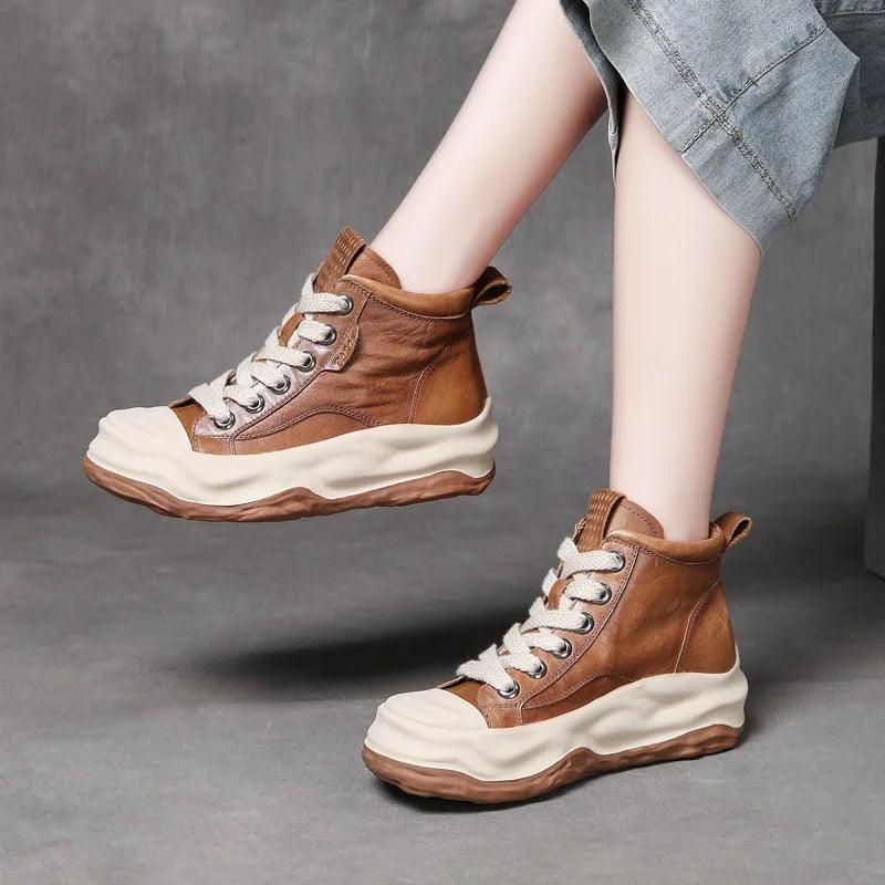 ICS23806 Women's Casual Shoes: Thick Leather Ankle Boots