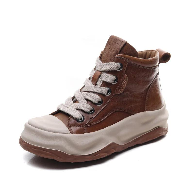 ICS23806 Women's Casual Shoes: Thick Leather Ankle Boots