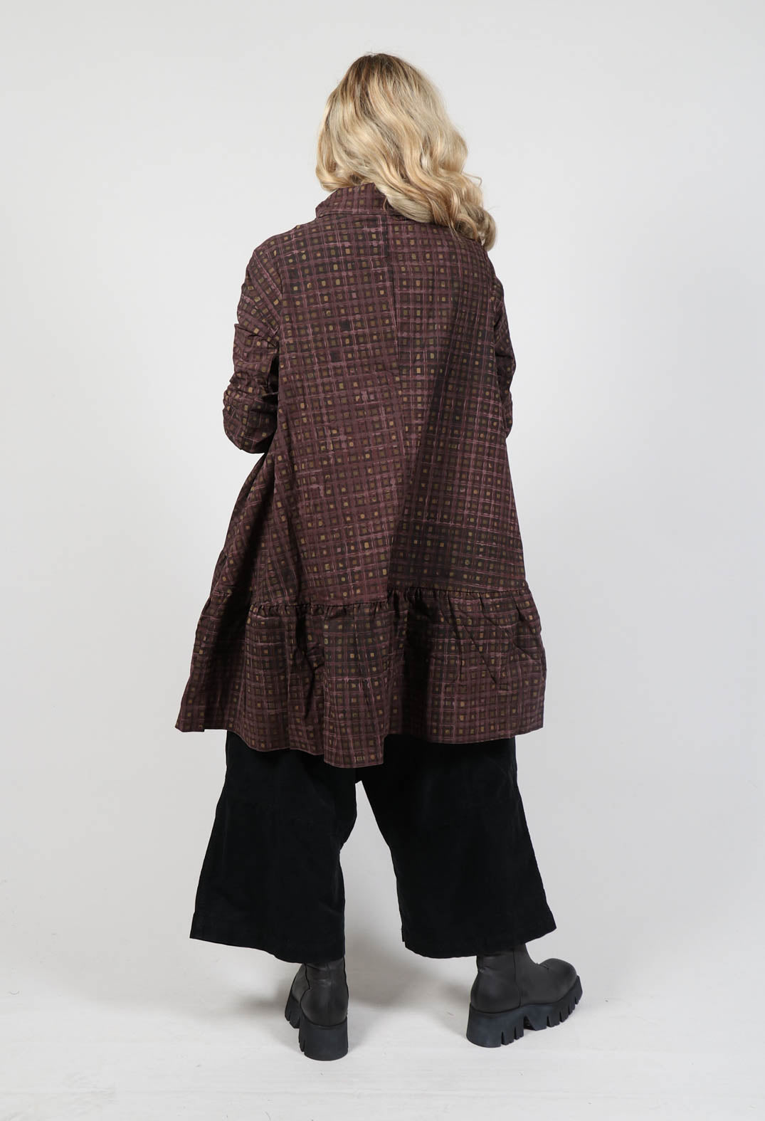 Jacket with High Low Peplum Hem in Bronze Check