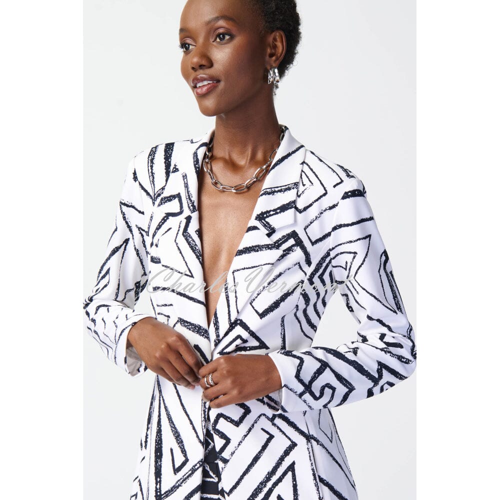 Joseph Ribkoff Geometric Print Blazer Jacket - Style 241034 (Vanilla / Midnight Blue)