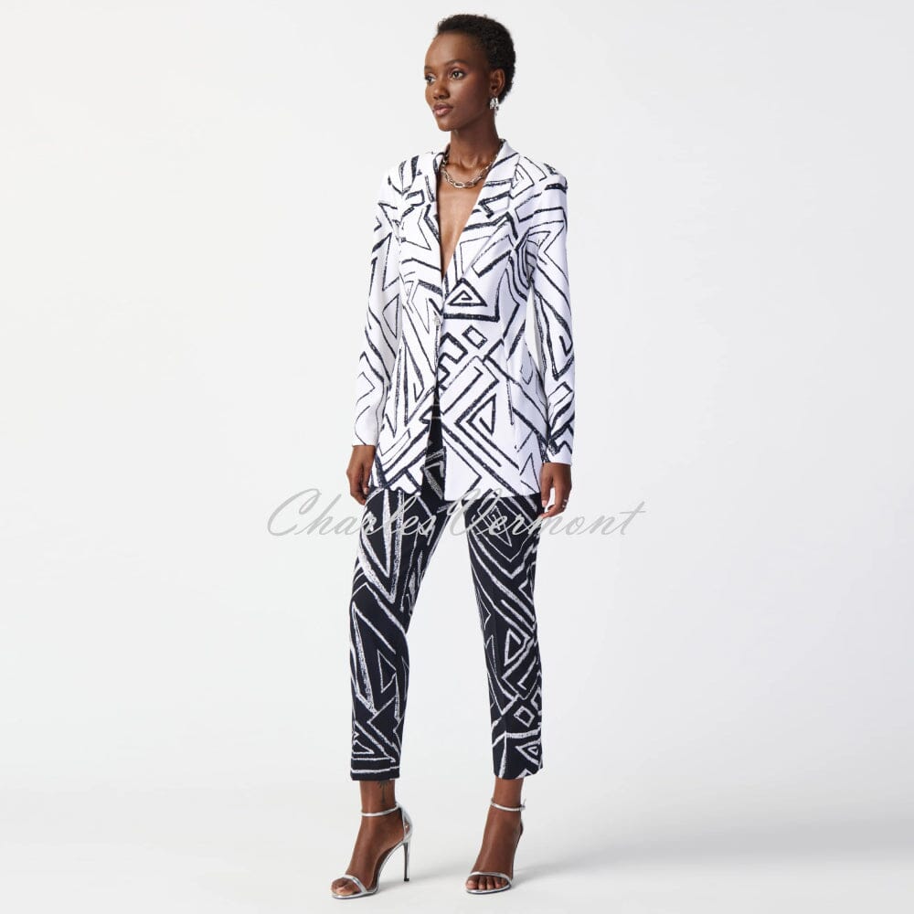 Joseph Ribkoff Geometric Print Blazer Jacket - Style 241034 (Vanilla / Midnight Blue)