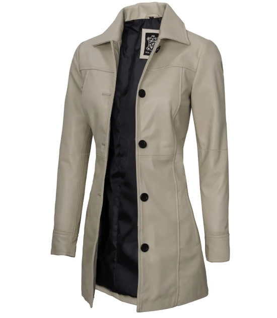 Kandis Women's Biege Real Leather Car Coat