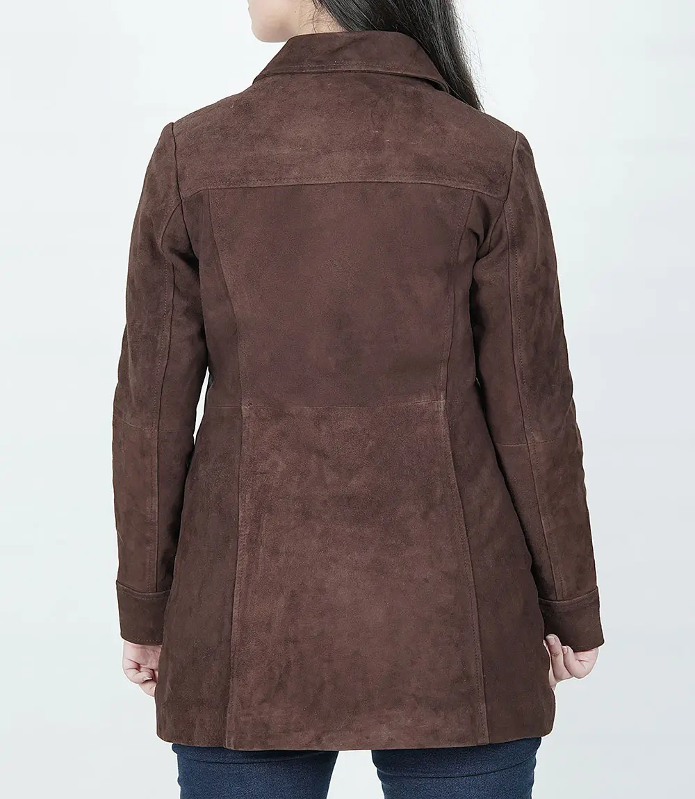 Kandis Women's Dark Brown Suede Car Coat