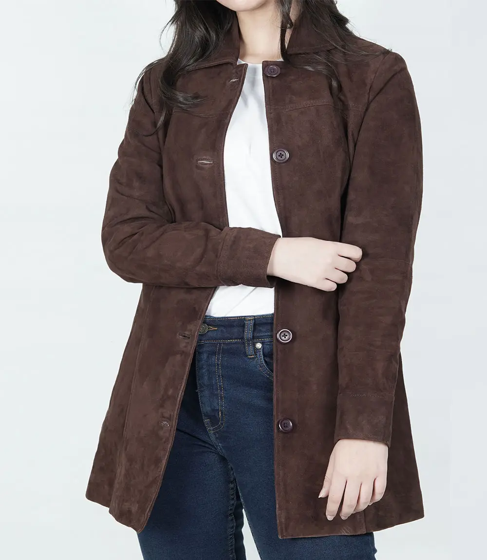 Kandis Women's Dark Brown Suede Car Coat