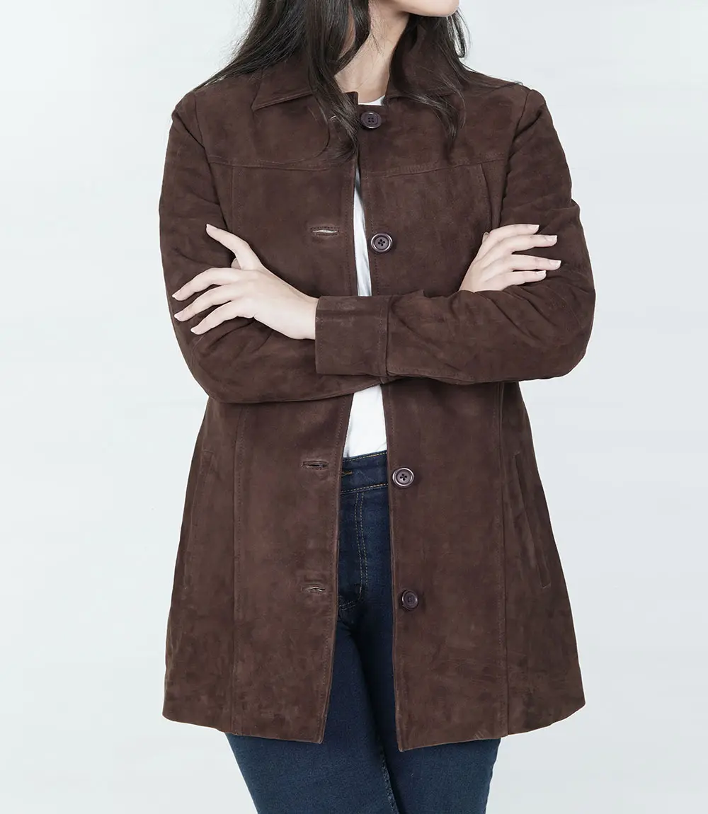 Kandis Women's Dark Brown Suede Car Coat