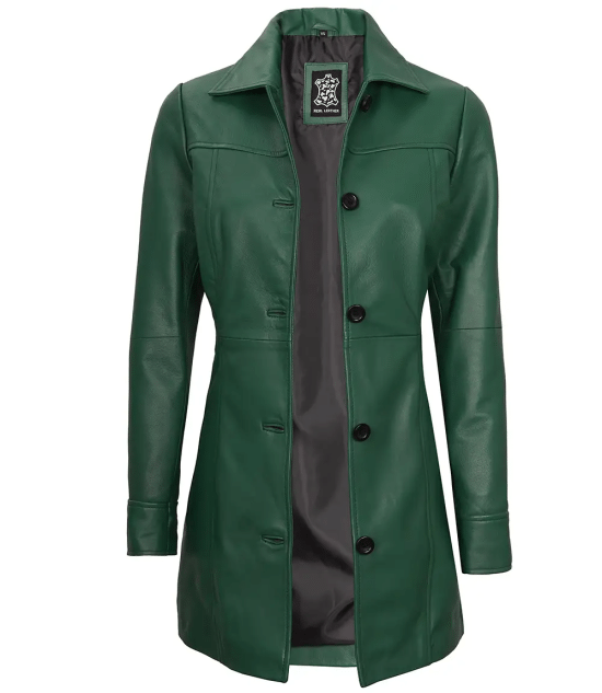 Kandis Women's Green Real Leather Car Coat