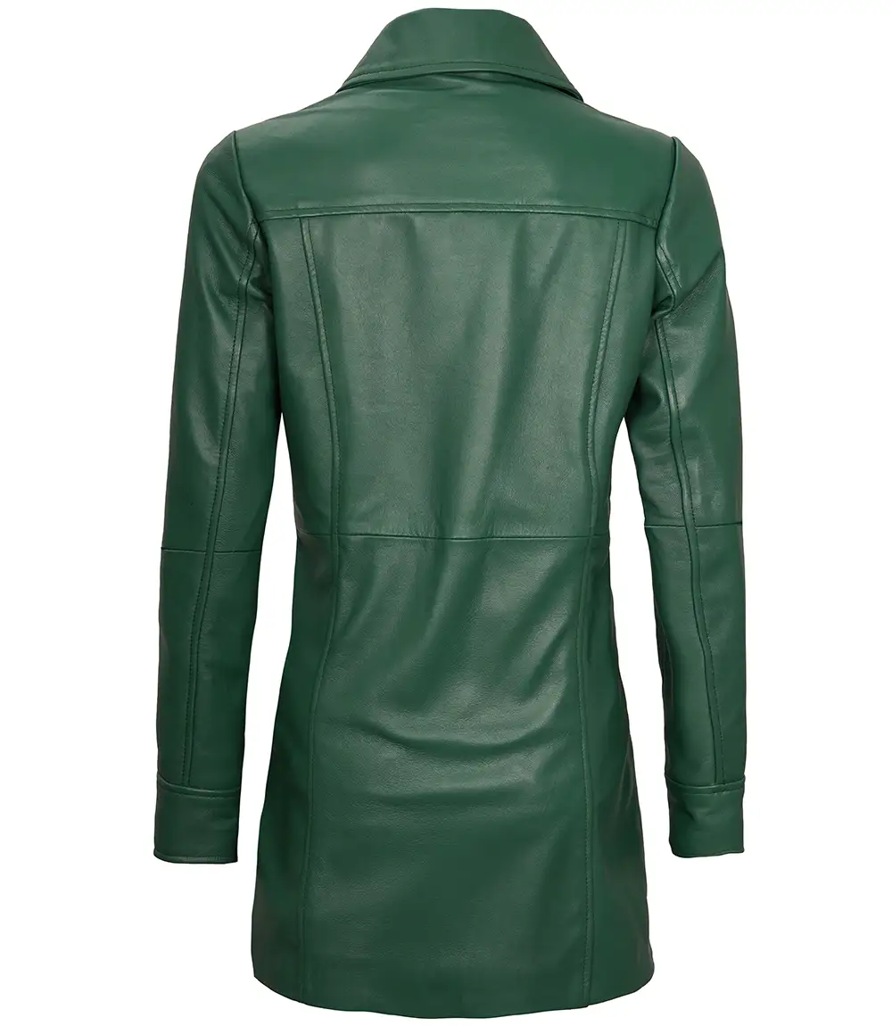 Kandis Women's Green Real Leather Car Coat