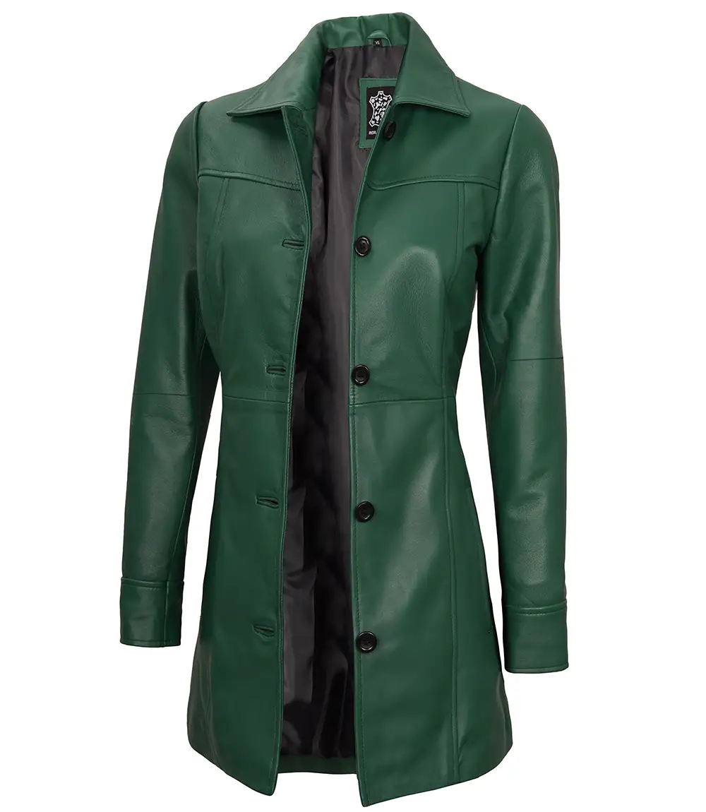 Kandis Women's Green Real Leather Car Coat