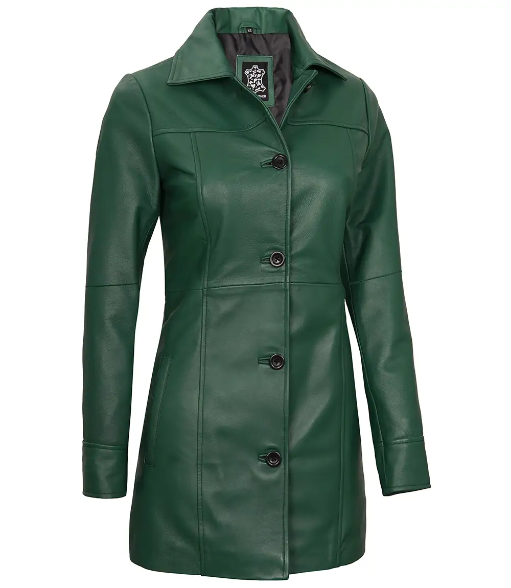 Kandis Women's Green Real Leather Car Coat