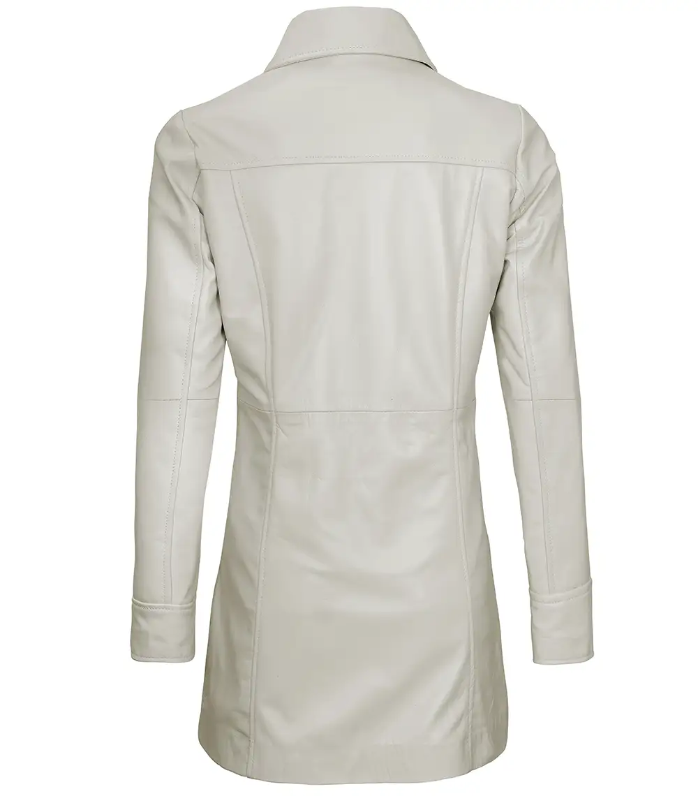 Kandis Women's Off White Real Leather Car Coat