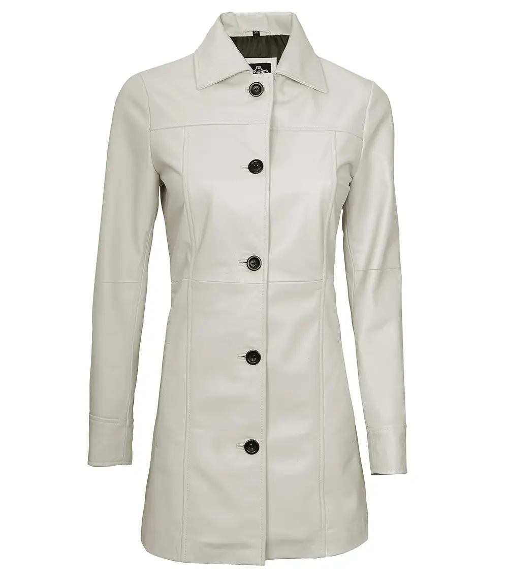 Kandis Women's Off White Real Leather Car Coat