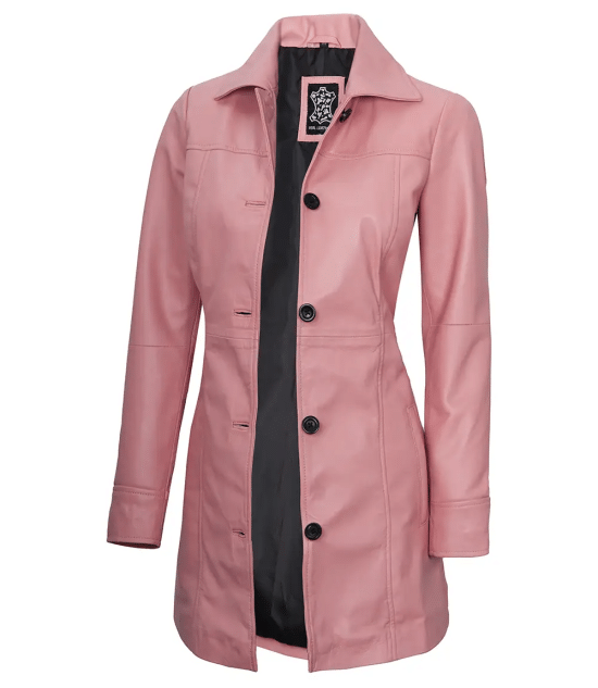 Kandis Women's Pink Real Leather Car Coat