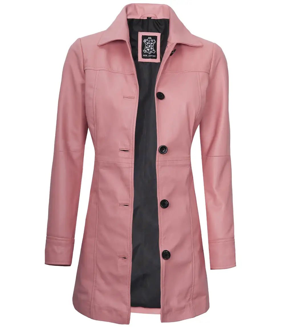 Kandis Women's Pink Real Leather Car Coat