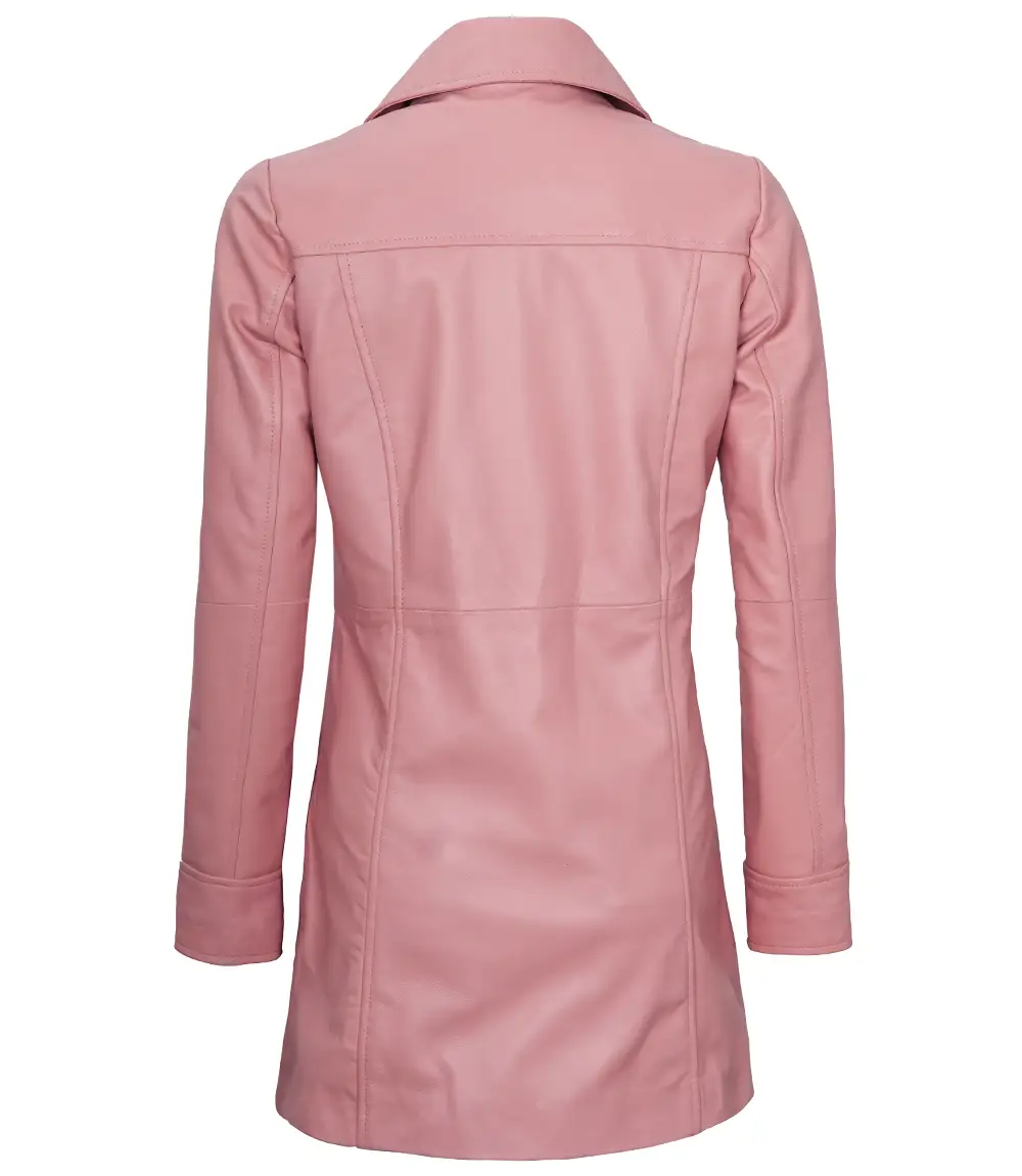 Kandis Women's Pink Real Leather Car Coat