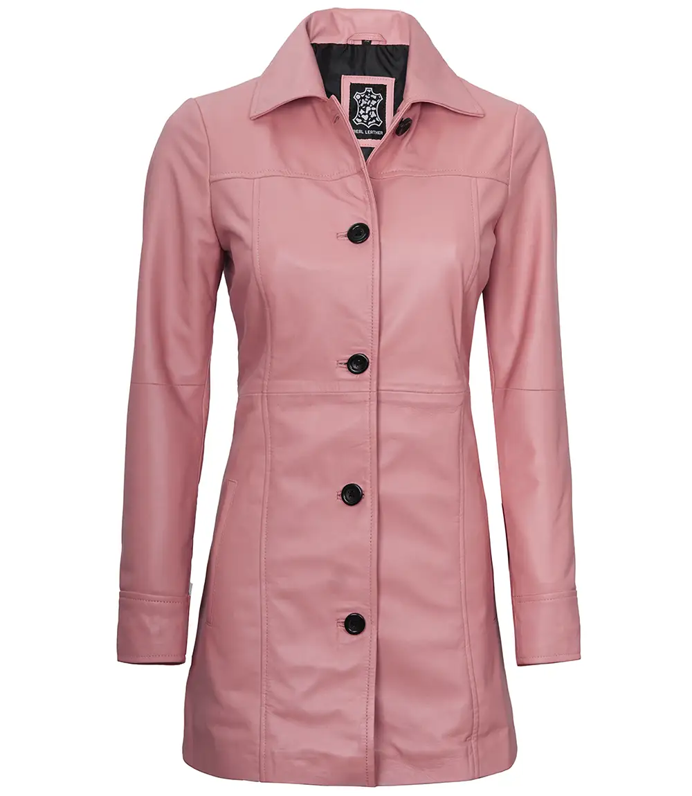 Kandis Women's Pink Real Leather Car Coat