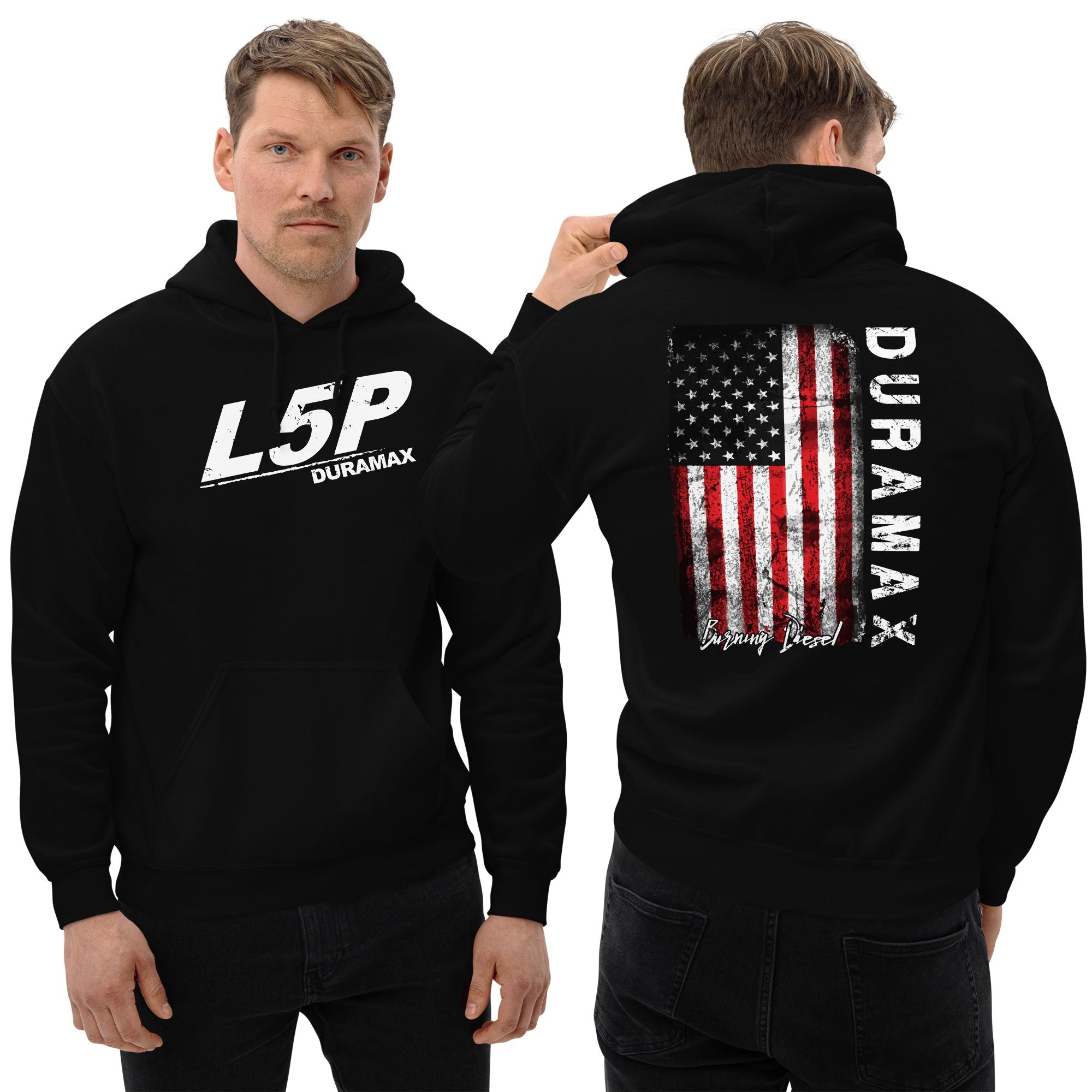 L5p Duramax Hoodie Diesel Truck Sweatshirt With American Flag Design