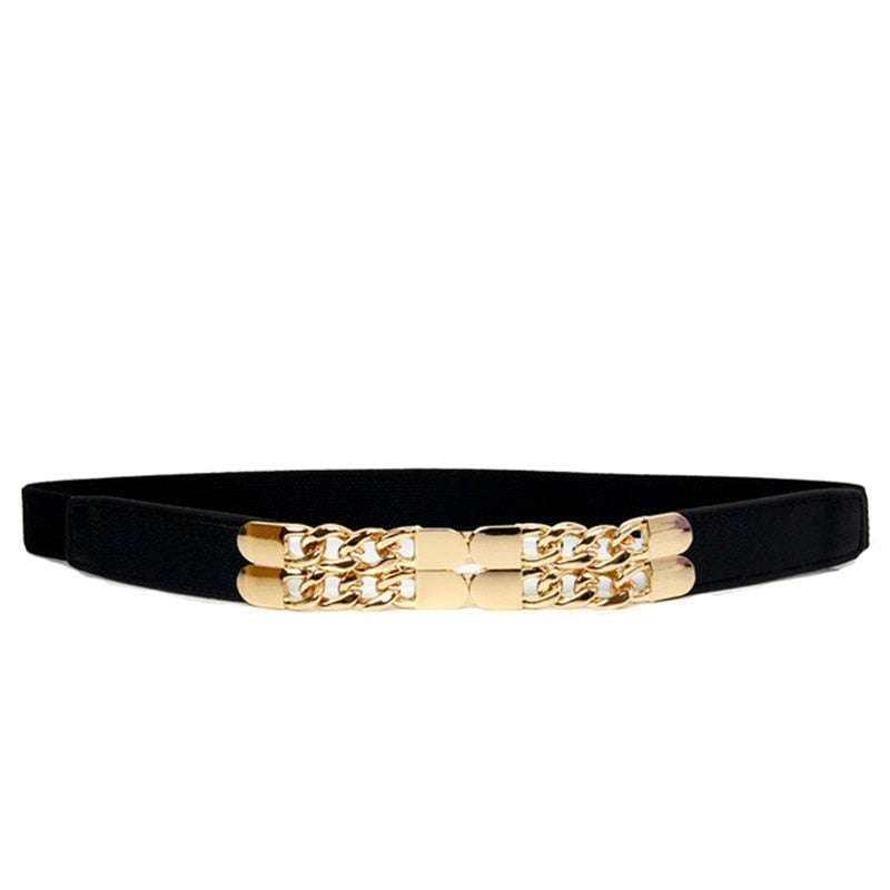 Luxury Metal Chain Decoration Thin Elastic Waistband Belt for Women