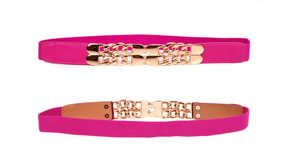 Luxury Metal Chain Decoration Thin Elastic Waistband Belt for Women