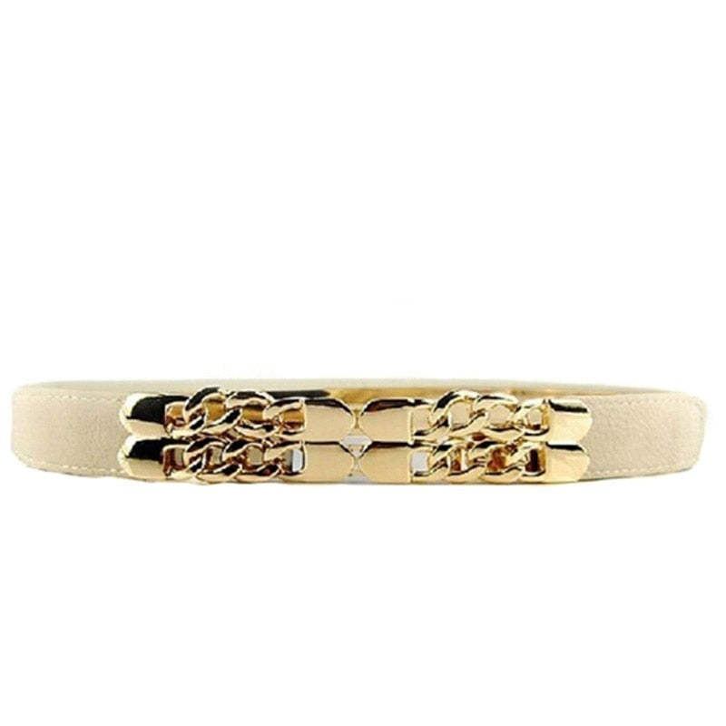 Luxury Metal Chain Decoration Thin Elastic Waistband Belt for Women