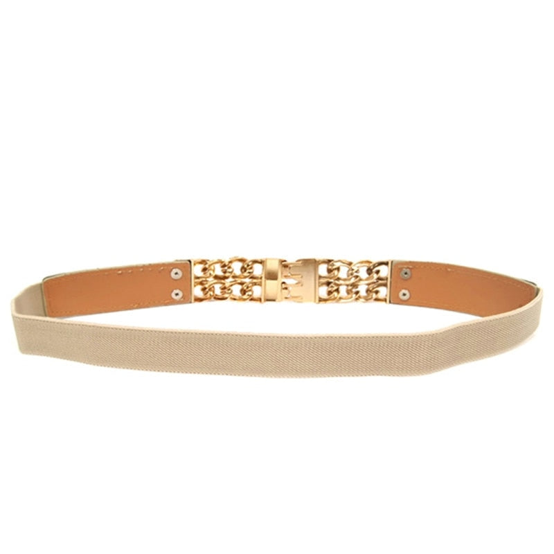 Luxury Metal Chain Decoration Thin Elastic Waistband Belt for Women