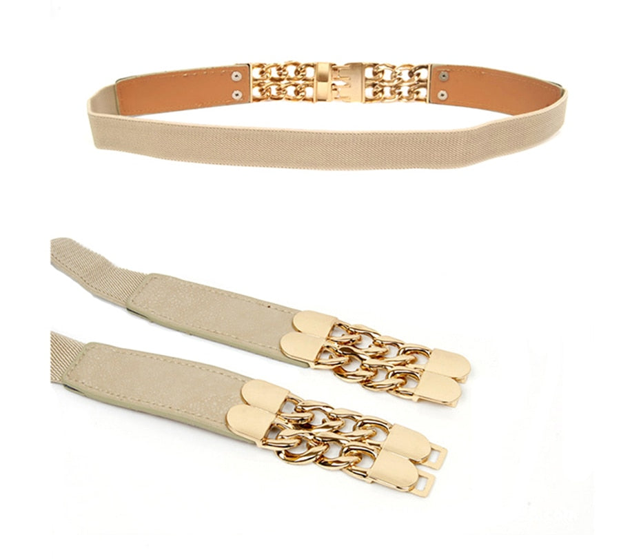 Luxury Metal Chain Decoration Thin Elastic Waistband Belt for Women