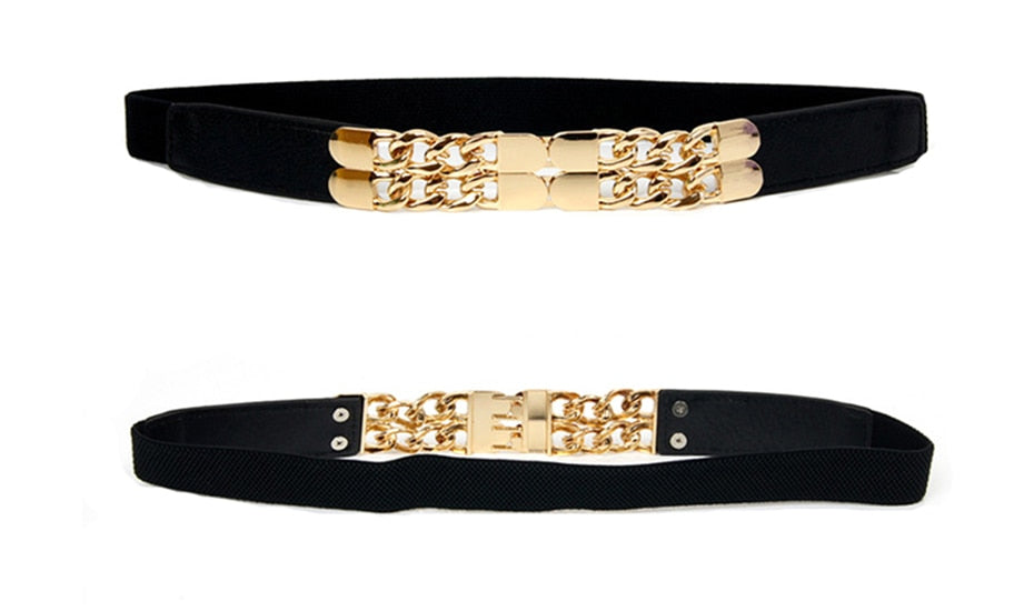 Luxury Metal Chain Decoration Thin Elastic Waistband Belt for Women