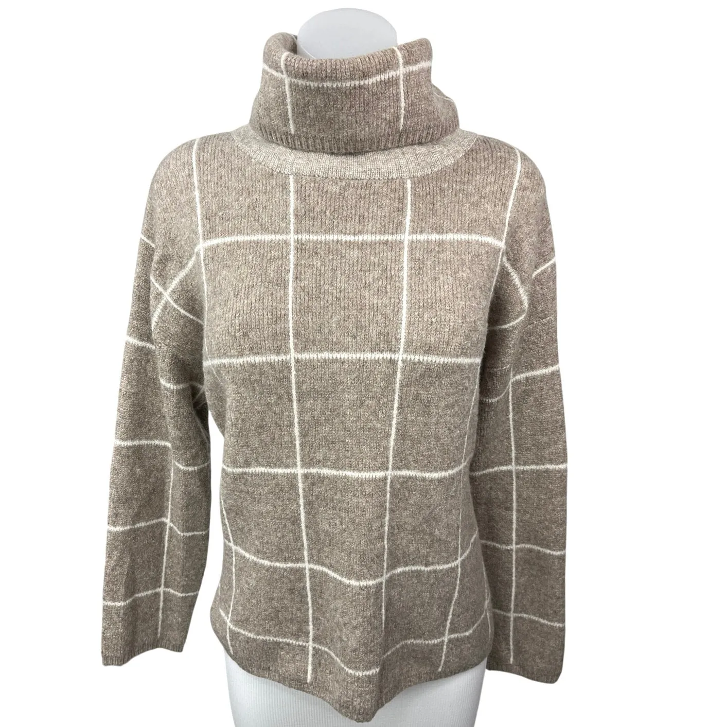 Madewell Womens Brown Wool Plaid Checkered Turtleneck Long Sleeve Sweater Top M