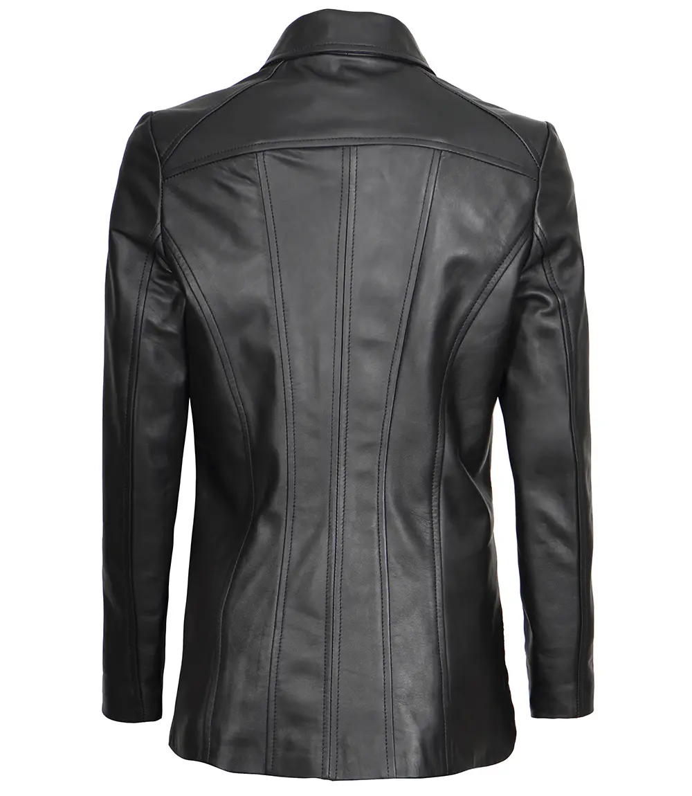 Marsha Women's Leather Black 3/4 Length Car Coat