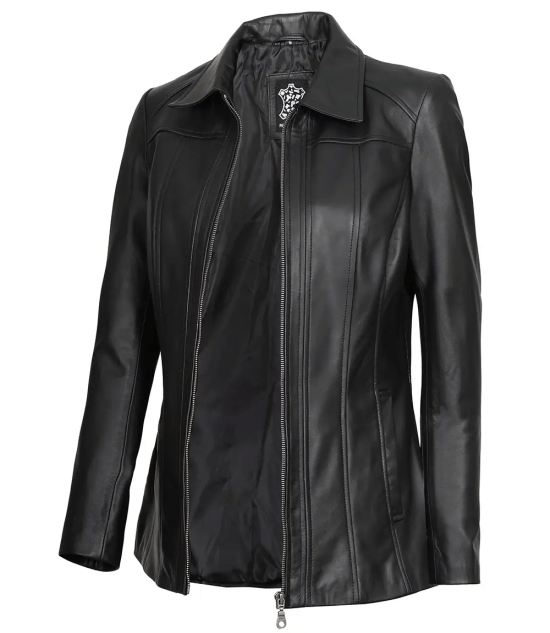 Marsha Women's Leather Black 3/4 Length Car Coat