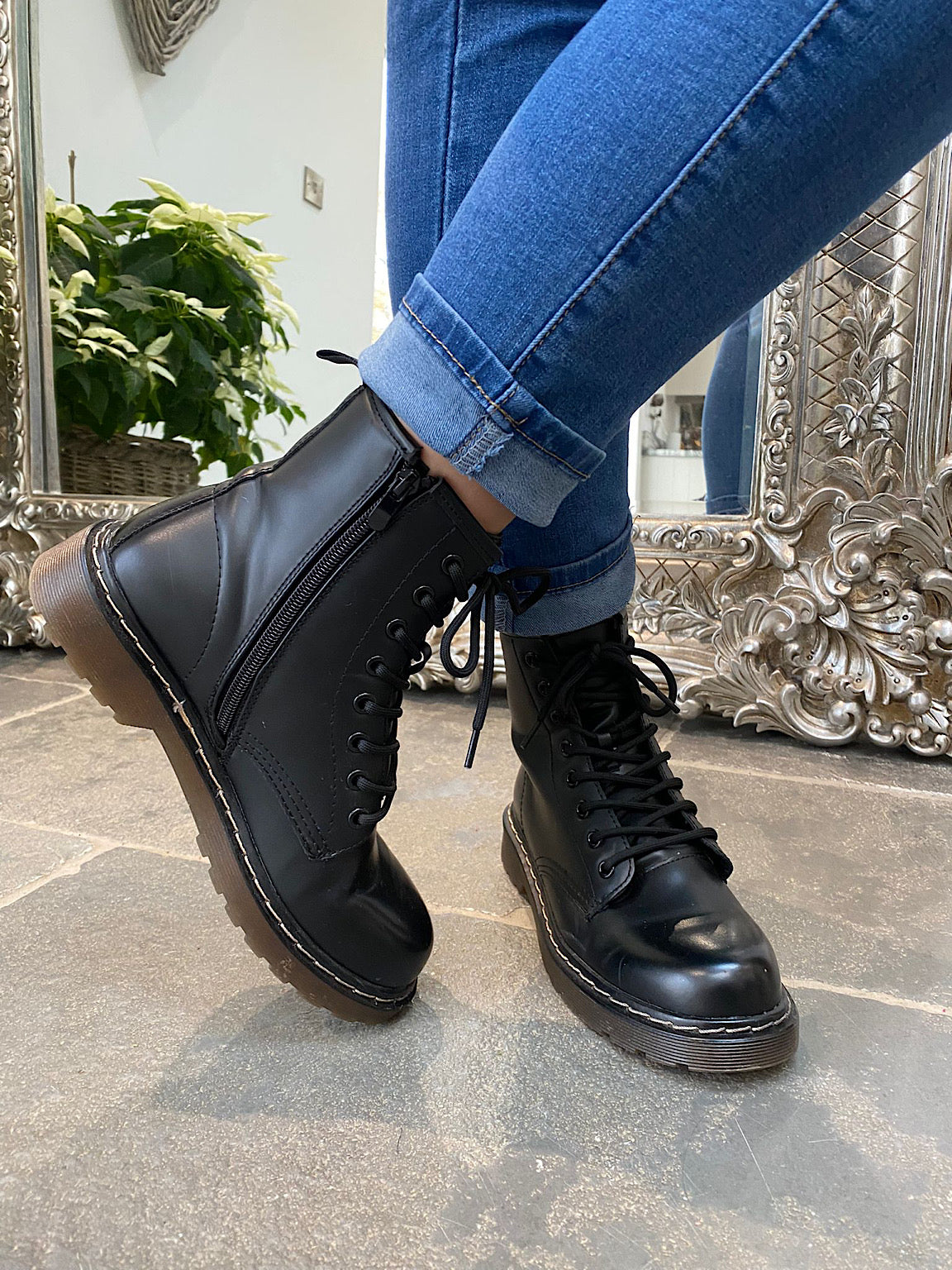 Matte Zip Combat Boots