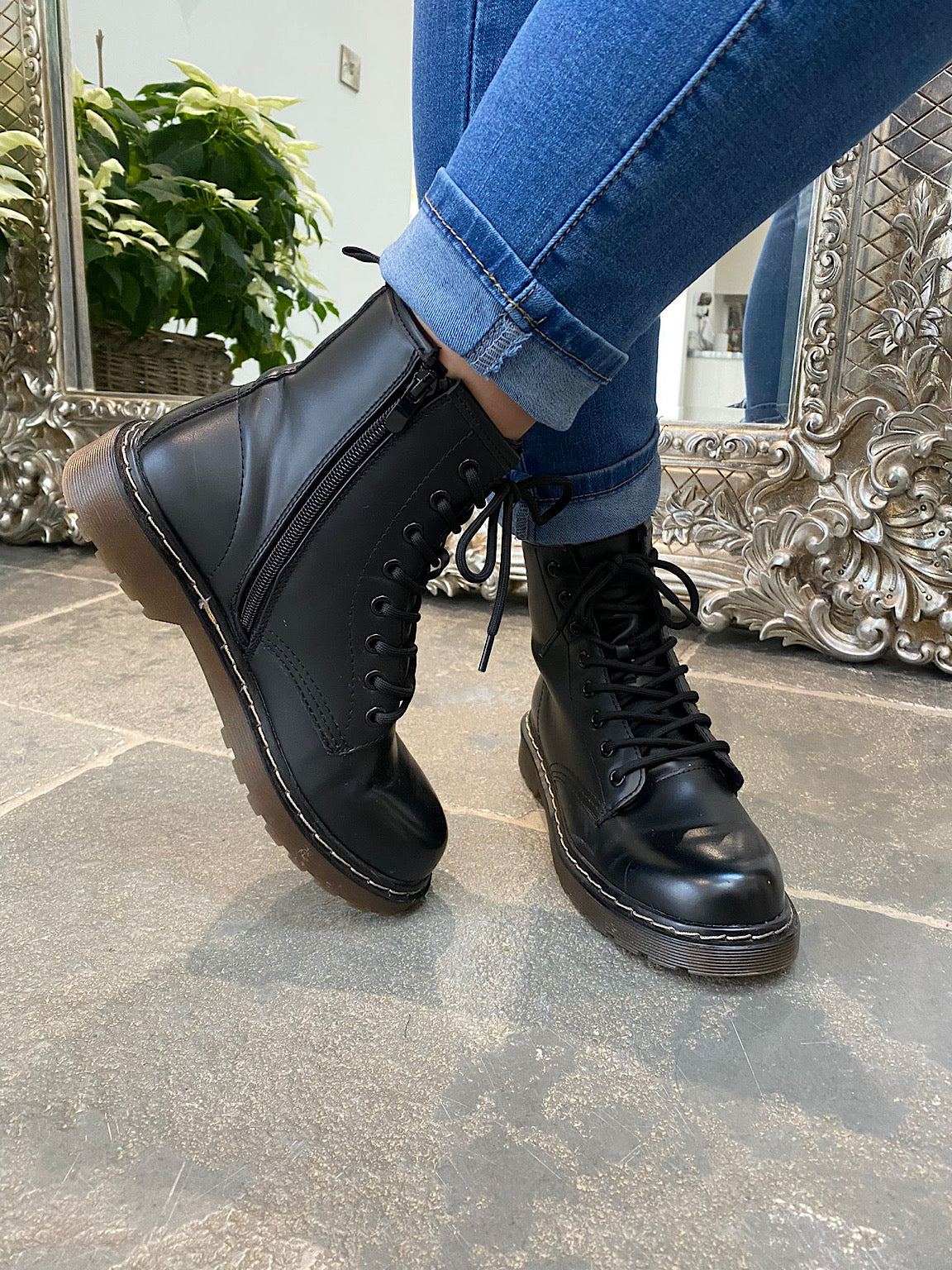 Matte Zip Combat Boots