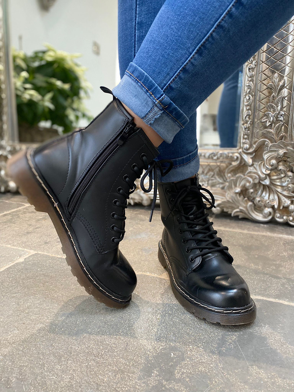 Matte Zip Combat Boots